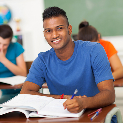 Student in class learning about math